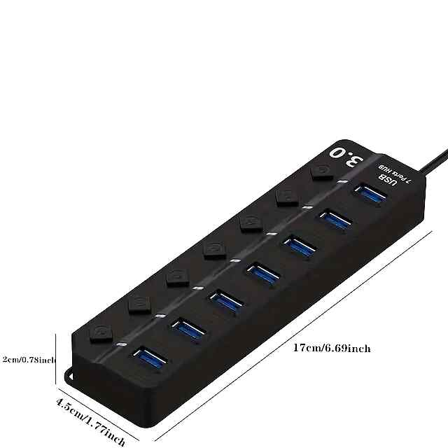 USB Hub 7 портів з LED - чорний, USB 3.0 2.0 до 480Мбіт/с - 2 фото товару