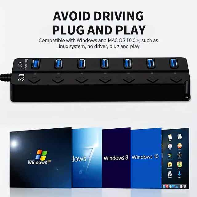 USB Hub 7 портів з перемикачами - розширення для комп'ютера та ноутбука - 3 фото товару