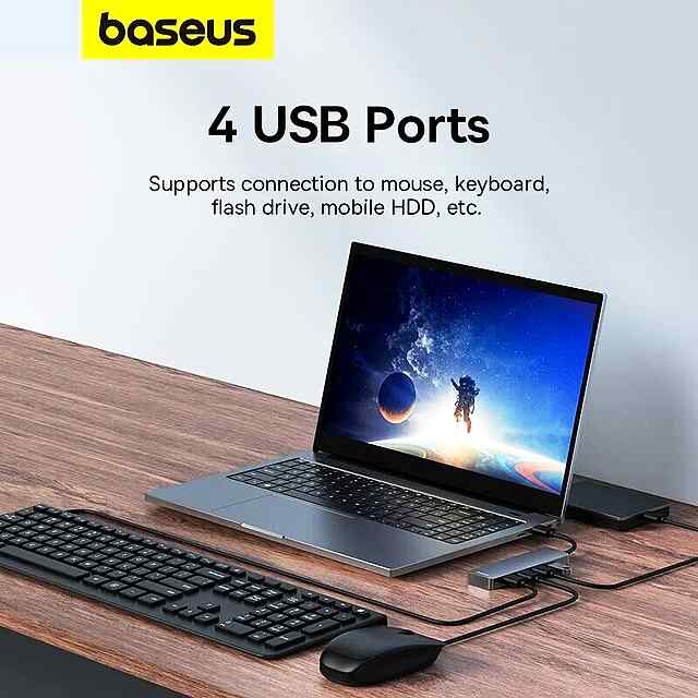USB Hub Baseus 4xUSB3.0 BS-OHO80, 15см, Space Grey (в наявності) - 2 фото товару