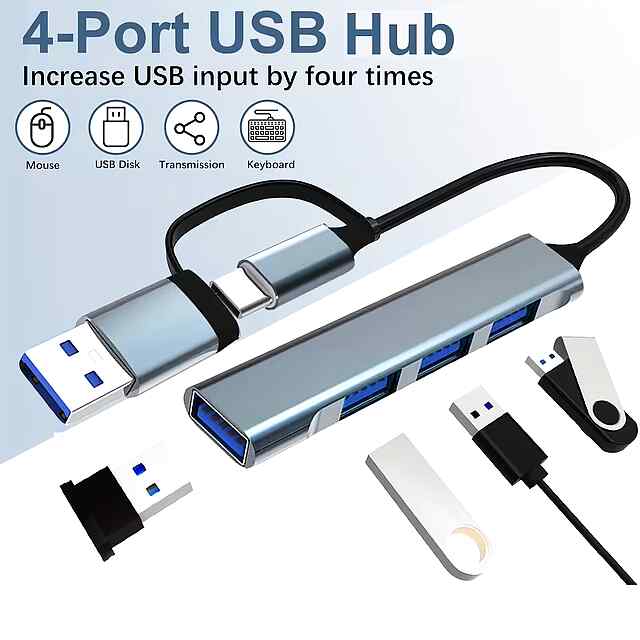 USB Hub SlimUSB Type-C - 4 порти (USB3.0   USB2.0) для ПК, ноутбуків, Xbox/PS4