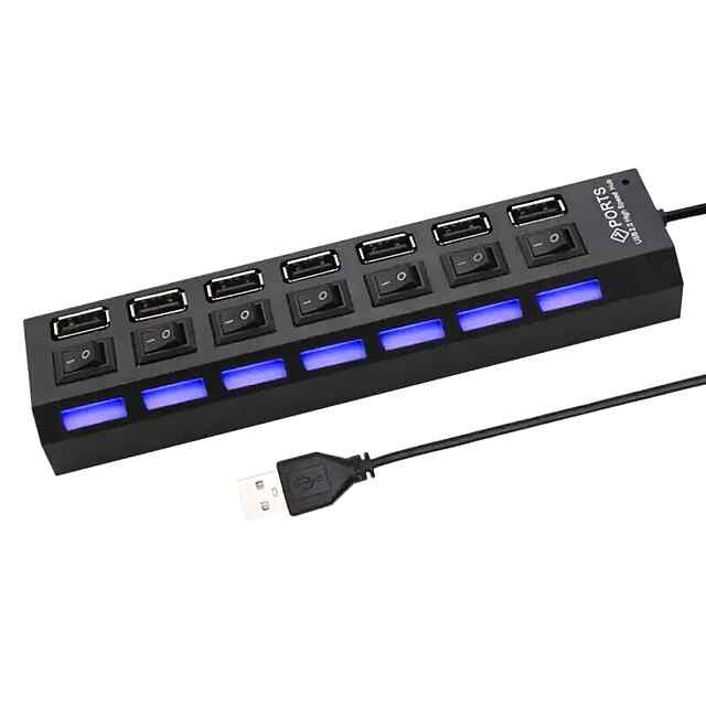 USB хаб 7-портовий Type A, швидкість до 480 Мбіт/с, пластик, PlugPlay - 3 фото товару
