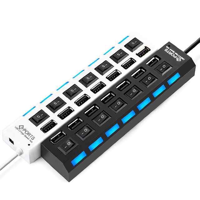 USB хаб з 7 портами, швидка передача даних, компактний, чорний. - 2 фото товару