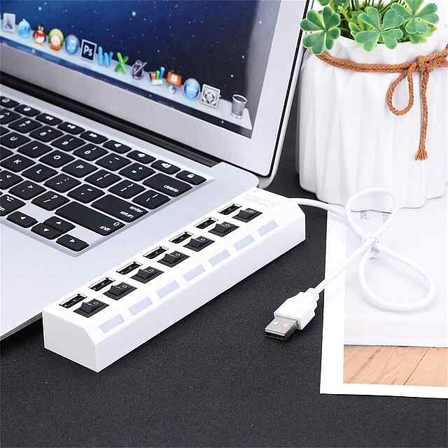 USB хаб з 7 портами, швидка передача даних, компактний, чорний. - 3 фото товару