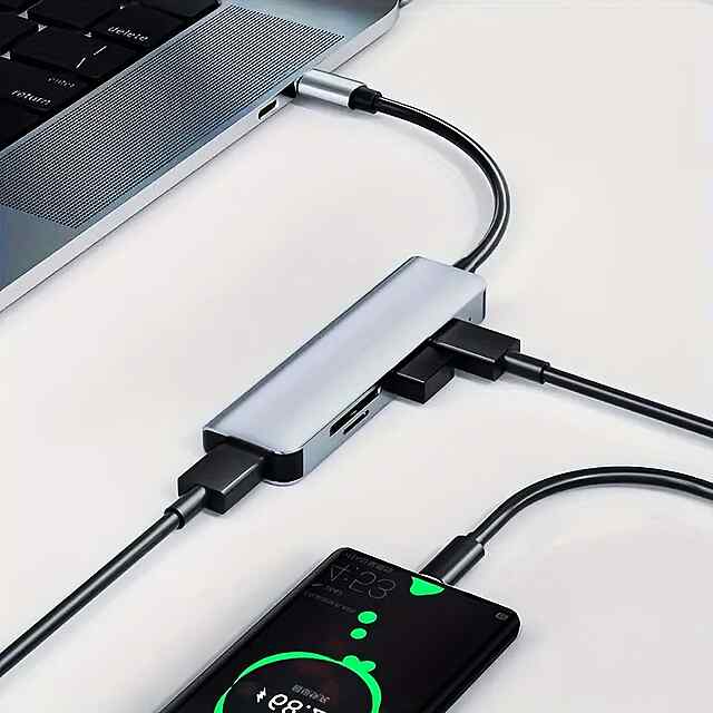 USB концентратор Type-C 3.0: багатофункціональний хаб для ПК/MacBook

8 в 1 USB Hub з картридером SD TF: розширення портів ноутбука

Алюмінієвий корпус: надійний та ефективне охолодження - 2 фото товару