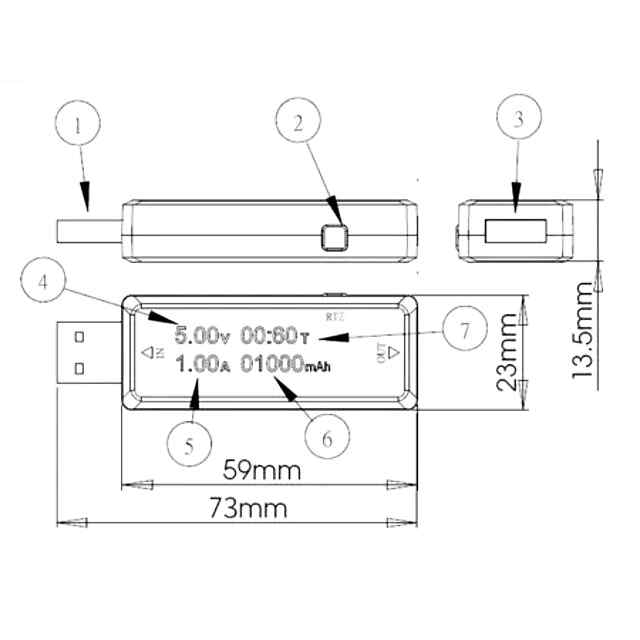 USB тестер напруги, струму та ємності KWS-V20 - вимірювання швидкості заряджання - 3 фото товару