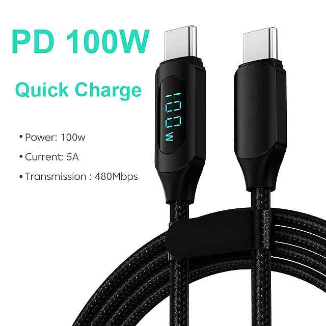 Кабель USB Type-C – USB Type-C 100W з дисплеєм для iPhone/Ноутбуків 1м, XC007