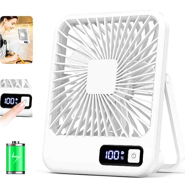 Портативний складаний вентилятор з дисплеєм, 5 швидкостей, USB, для дому/офісу.
