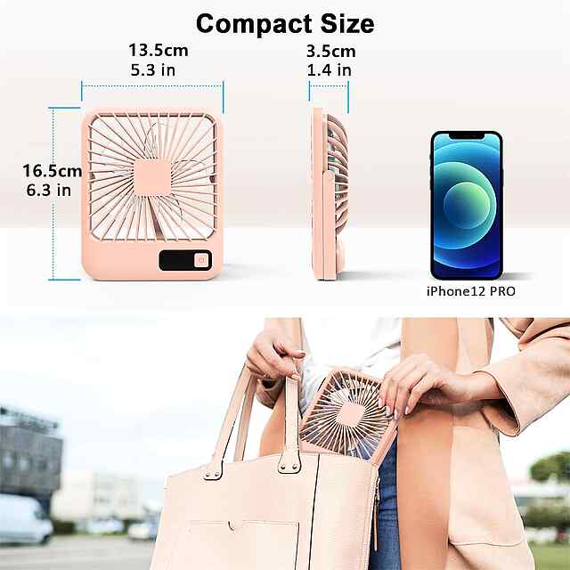 USB вентилятор портативний 5 швидкостей, складаний 180° з дисплеєм - 3 фото товару