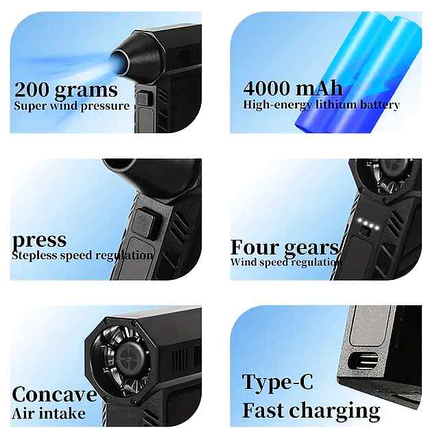 USB Вентилятор-повітродув 4000 мА·год з ліхтарем для авто/дому/вулиці. - 1 фото товару