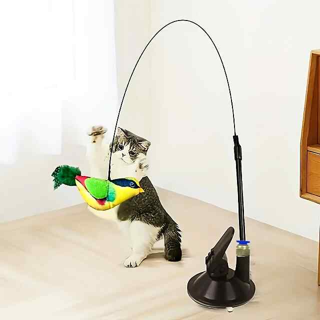 Іграшка для котів Мисливець із пір'ям та міцною присоскою, сталевий дріт, безпечний матеріал