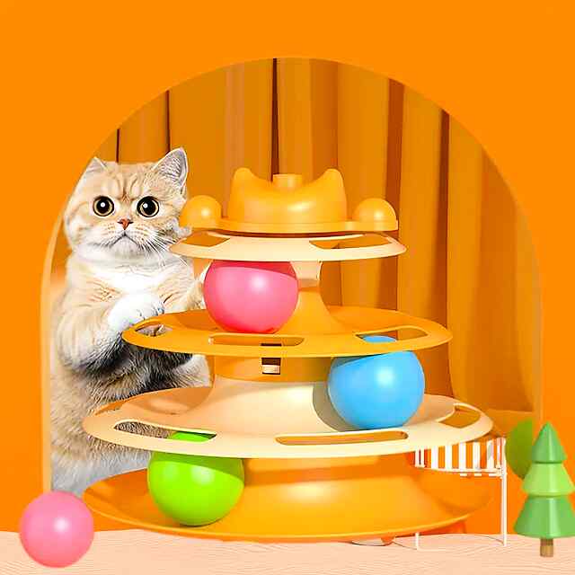 Вежа-іграшка 3 рівня з м'ячиками та пір’ям для активних котів - 3 фото товару