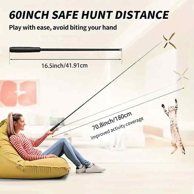 Вудка інтерактивна для котів, 180 см з пір'ям - 0 фото товару