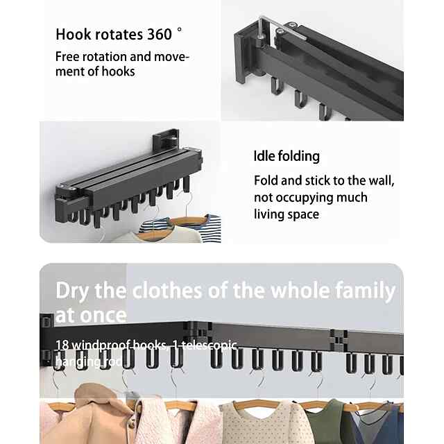 Висувна вішалка для одягу на стіну | Алюмінієва сушка 3 секції   висувна - 1 фото товару