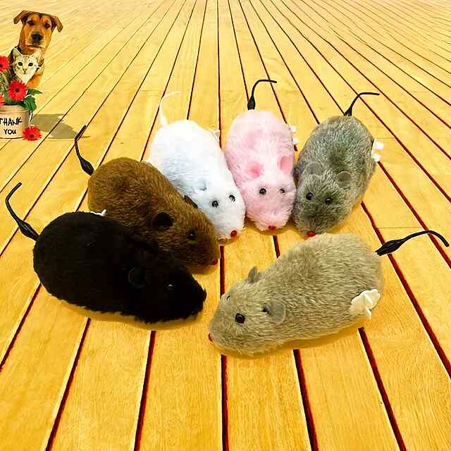 Заводна плюшева мишка - Іграшка для котів та собак, заводний механізм. М'який плюш   пластик. Реалістичні рухи. Без батарейок. Купити в Україні! - 2 фото товару