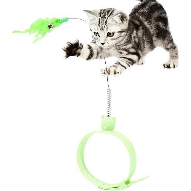 Зелений силіконовий нашийник для котів з іграшкою та пір'ям. Безпечно та розвиває мисливські інстинкти.