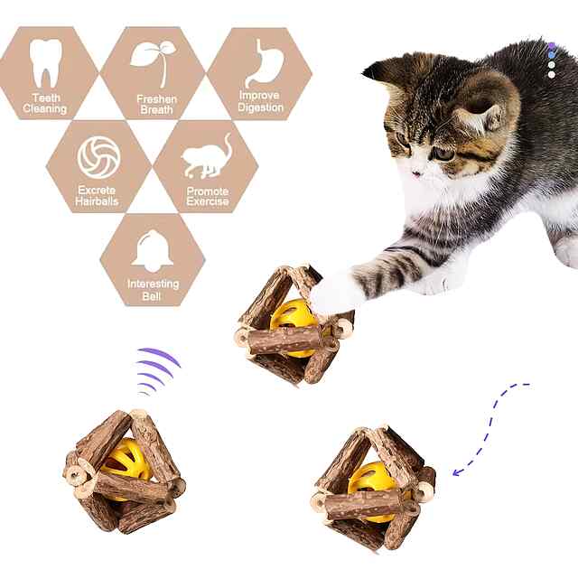 Ротанговий м'яч для котів з котячою м'ятою - Жувальна іграшка для зубів.